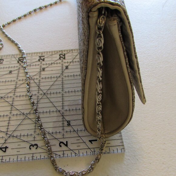 Big Buddha Woven Tan/Gold Clutch Bag - Like New - 12"x4.5" - Picture 15 of 16